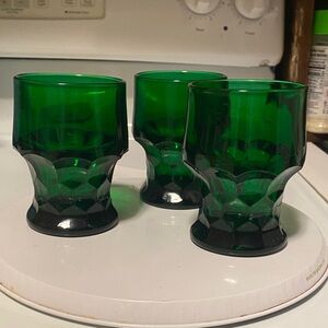 FOREST GREEN VIKING ANCHOR HOCKING GEORGIAN HONEYCOMB TUMBLERS *THREE